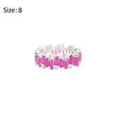Asfour Crystal Band Ring With Fuchsia Baguette Stones In 925 Sterling Silver-RD0180-F-8