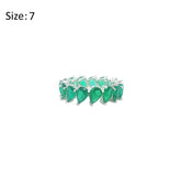 Asfour Crystal Band Ring With Emerald Pear Zircon Stones In 925 Sterling Silver-RD0182-G-7