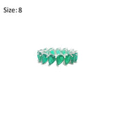 Asfour Crystal Band Ring With Emerald Pear Zircon Stones In 925 Sterling Silver-RD0182-G-8