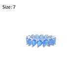 Asfour Crystal Band Ring With Light Blue Pear Zircon Stones In 925 Sterling Silver-RD0182-LB-7