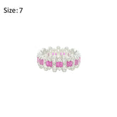 Asfour Crystal Band Ring With Fuchsia Art Deco Design In 925 Sterling Silver-RD0183-WF-7