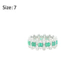 Asfour Crystal Band Ring With Emerald Art Deco Design In 925 Sterling Silver-RD0183-WG-7