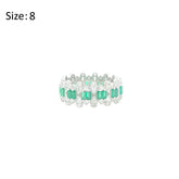 Asfour Crystal Band Ring With Emerald Art Deco Design In 925 Sterling Silver-RD0183-WG-8