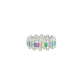 Asfour Crystal Band Ring With Multi Color Art Deco Design In 925 Sterling Silver-RD0183-WK-6