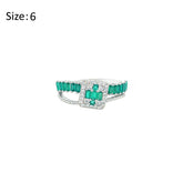 Asfour Crystal Fashion Ring With Emerald Baguette Zircon In 925 Sterling Silver-RD0184-WG-6
