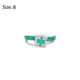 Asfour Crystal Fashion Ring With Emerald Baguette Zircon In 925 Sterling Silver-RD0184-WG-8