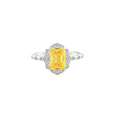 Asfour Crystal Drew Ring With Yellow Emerald Design In 925 Sterling Silver-RD0186-Y-8
