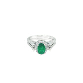 Asfour Crystal Fashion Double Ring With Emerald & Clear Oval Design In 925 Sterling Silver-RD0187-WG-7