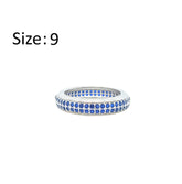 عصفور كريستال دبلة فضة عيار 925 بتصميم صفين مرصعين بفصوص زركون زرقاء - RD0196-B-9