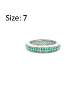 Asfour Crystal Band Ring With 2 Line Emerald Zircon In 925 Sterling Silver-RD0196-G-7