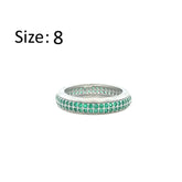 عصفور كريستال دبلة فضة عيار 925 بتصميم صفين مرصعين بفصوص زركون خضراء - RD0196-G-8