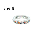 Asfour Crystal Band Ring With 2-Line Multi Color Zircon In 925 Sterling Silver