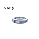 Asfour Crystal Band Ring With 3 Line Blue Zircon In 925 Sterling Silver