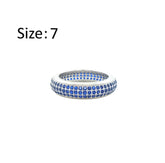 عصفور كريستال دبلة فضة عيار 925 بتصميم 3 صفوف مرصعة بفصوص زركون زرقاء - RD0197-B-7