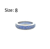 عصفور كريستال دبلة فضة عيار 925 بتصميم 3 صفوف مرصعة بفصوص زركون زرقاء - RD0197-B-8