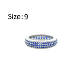 عصفور كريستال دبلة فضة عيار 925 بتصميم 3 صفوف مرصعة بفصوص زركون زرقاء - RD0197-B-9