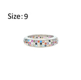 Asfour Crystal Band Ring With 3 Line Multi Color Zircon In 925 Sterling Silver