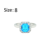 عصفور كريستال خاتم فضة عيار 925 بتصميم مربع اكوامارين مرصع بالزركون - RD0198-M-8