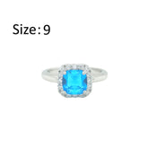 Asfour Crystal Fashion Ring With Halo Aquamarine Square Design In 925 Sterling Silver