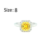 Asfour Crystal Fashion Ring With Halo Yellow Square Design In 925 Sterling Silver-RD0198-Y-8