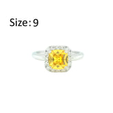 Asfour Crystal Fashion Ring With Halo Yellow Square Design In 925 Sterling Silver-RD0198-Y-9