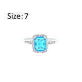 Asfour Crystal Drew Ring With Aquamarine Emerald Design In 925 Sterling Silver -RD0199-M-7
