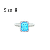 Asfour Crystal Drew Ring With Aquamarine Emerald Design In 925 Sterling Silver -RD0199-M-8