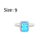 Asfour Crystal Drew Ring With Aquamarine Emerald Design In 925 Sterling Silver -RD0199-M-9