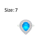 عصفور كريستال خاتم فضة عيار 925 بتصميم كمثري اكوامارين مرصع بالزركون - RD0204-WM-7