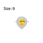 Asfour Crystal Drew Ring With Halo Yellow Pear Design In 925 Sterling Silver-RD0204-WY-9