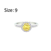 Asfour Crystal Drew Ring With Halo Yellow Round Design In 925 Sterling Silver
