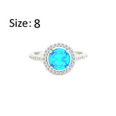 Asfour Crystal Drew Ring With Halo Aquamarine Round Design In 925 Sterling Silver-RD0208-M-8