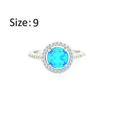 Asfour Crystal Drew Ring With Halo Aquamarine Round Design In 925 Sterling Silver-RD0208-M-9