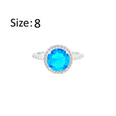 عصفور كريستال خاتم فضة عيار 925 بتصميم دائري اكوامارين مرصع بالزركون - RD0209-M-8