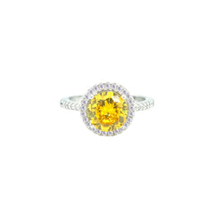 Asfour Crystal Drew Ring With Halo Yellow Round Design In 925 Sterling Silver-RD0209-Y-8