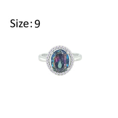 Asfour Crystal Drew Ring With Halo Multi Color Oval Design In 925 Sterling Silver-RD0210-AP-9