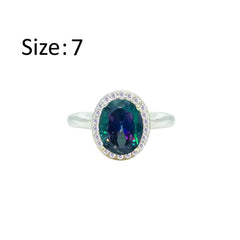 Asfour Crystal Drew Ring With Halo Multi Color Oval Design In 925 Sterling Silver-RD0211-AP-7