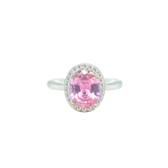 Asfour Crystal Drew Ring With Halo Rose Oval Design In 925 Sterling Silver-RD0211-O-7