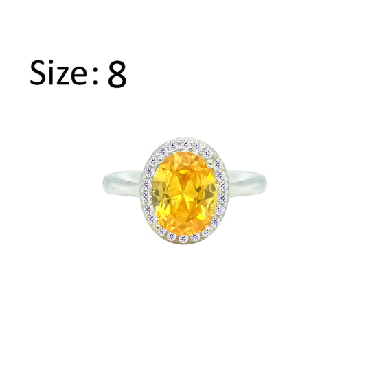 عصفور كريستال خاتم فضة عيار 925 بتصميم بيضاوي اصفر مرصع بالزركون - RD0211-Y-8