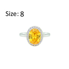 Asfour Crystal Drew Ring With Halo Yellow Oval Design In 925 Sterling Silver-RD0211-Y-8