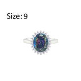 عصفور كريستال خاتم فضة عيار 925 بتصميم بيضاوي متعدد الالوان مرصع بالزركون - RD0212-AP-9