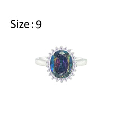 Asfour Crystal Drew Ring With Halo Multi Color Oval Design In 925 Sterling Silver-RD0212-AP-9