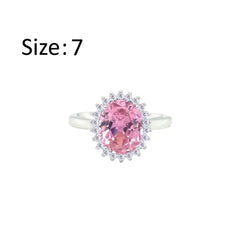 Asfour Crystal Drew Ring With Halo Rose Oval Design In 925 Sterling Silver-RD0212-O-7