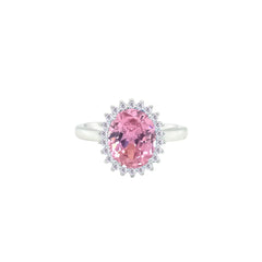 Asfour Crystal Drew Ring With Halo Rose Oval Design In 925 Sterling Silver-RD0212-O-7