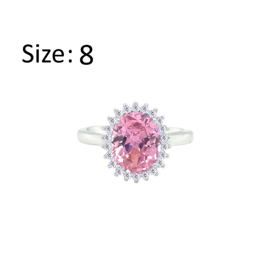 Asfour Crystal Drew Ring With Halo Rose Oval Design In 925 Sterling Silver-RD0212-O-8