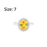 Asfour Crystal Drew Ring With Halo Yellow Oval Design In 925 Sterling Silver-RD0212-Y-7