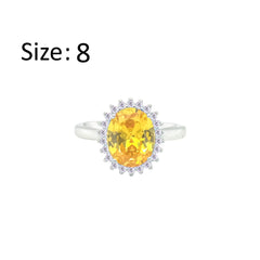 Asfour Crystal Drew Ring With Halo Yellow Oval Design In 925 Sterling Silver-RD0212-Y-8