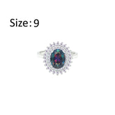 Asfour Crystal Drew Ring With Halo Multi Color Oval Design In 925 Sterling Silver-RD0213-WAP-9