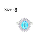 Asfour Crystal Drew Ring With Halo Aquamarine Oval Design In 925 Sterling Silver-RD0213-WM-8