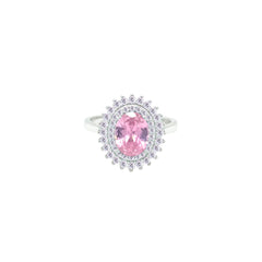 Asfour Crystal Drew Ring With Halo Rose Oval Design In 925 Sterling Silver-RD0213-WO-7